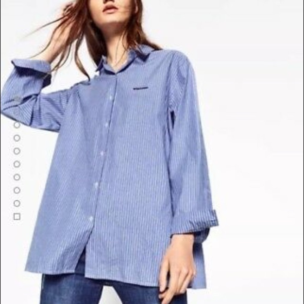 Zara “Whatever” Oversize Embroidered Striped Shirt